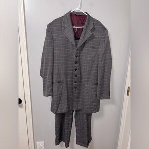 Falcone USA Gray Plaid Vintage Suit Jacket Pants Set Men’s 46L Preppy Old Money
